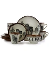 Elama Majestic Wolf 16 Piece Luxurious Stoneware Dinnerware Set In Tan