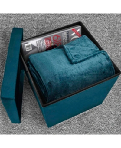 Sorbus Foldable Suede With Cover Storage Ottoman In Teal