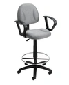Boss Office Products Drafting Stool W/footring And Adjustable Arms In Gray