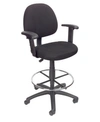 Boss Office Products Drafting Stool W/footring And Adjustable Arms In Black