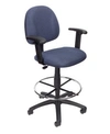 Boss Office Products Drafting Stool W/footring And Adjustable Arms In Blue