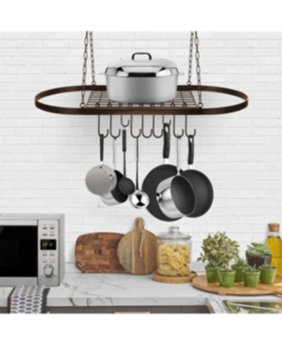 Sorbus Pot And Pan Rack For Ceiling With Hooks In Brown