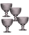 VILLEROY & BOCH BOSTON ROSE CRYSTAL DESSERT BOWL/ CHAMPAGNE GLASS, SET OF 4