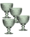 VILLEROY & BOCH BOSTON GREEN CRYSTAL DESSERT BOWL/ CHAMPAGNE GLASS, SET OF 4