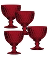 VILLEROY & BOCH BOSTON RED CRYSTAL DESSERT BOWL/ CHAMPAGNE GLASS, SET OF 4