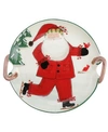 Vietri Old St. Nick Ice Skating Handled Round Platter In Handpainted