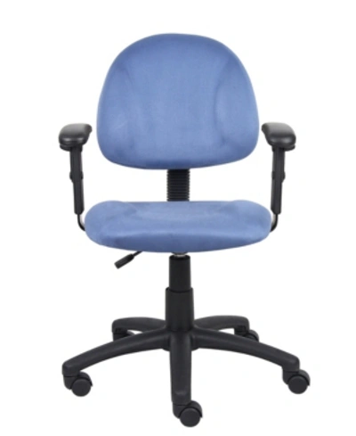 Boss Office Products Microfiber Deluxe Posture Chair W/ Adjustable Arms. In Blue