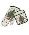 SPODE CHRISTAMS TREE IVORY/GREEN POT HOLDER OVENMIT SET