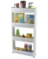 Basicwise Vintiquewise Slim Storage Cabinet Organizer 4 Shelf Rolling Pull Out Cart Rack Tower With Wheels In White