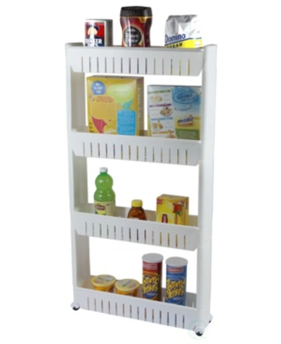 Basicwise Vintiquewise Slim Storage Cabinet Organizer 4 Shelf Rolling Pull Out Cart Rack Tower With Wheels In White