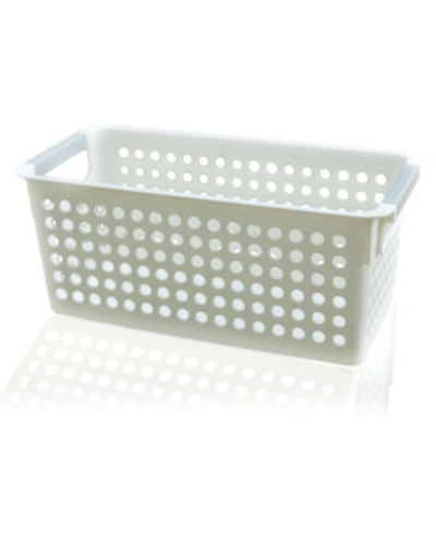 Basicwise Vintiquewise Rectangular Plastic Shelf Organizer Basket With Handles In White