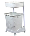 BASICWISE VINTIQUEWISE 2 TIER PLASTIC LAUNDRY BASKET WITH WHEELS