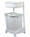 Basicwise Vintiquewise 2 Tier Plastic Laundry Basket With Wheels In White
