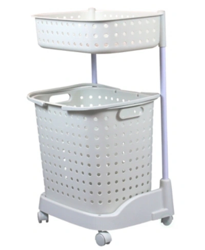 Basicwise Vintiquewise 2 Tier Plastic Laundry Basket With Wheels In White