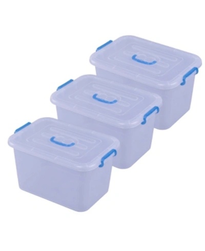 Basicwise Vintiquewise Large Clear Storage Container With Lid And Handles, Set Of 3 In Natural