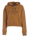 BALMAIN BALMAIN FLOCKED LOGO CROPPED HOODIE