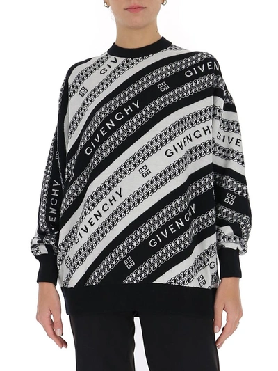 Givenchy Jacquard Stripe Logo Wool Jumper In Black White