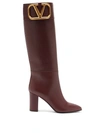 Valentino Garavani Supervee V-logo Knee-high Leather Boots In Burgundy