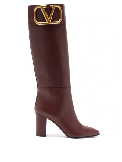 Valentino Garavani Supervee V-logo Knee-high Leather Boots In Burgundy