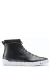 HUGO HUGO BOSS - HIGH TOP SOCK TRAINERS IN LEATHER WITH SPECKLED SOLE - BLACK