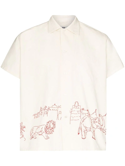 Bode Big Top Embroidered Short Sleeve Shirt In White