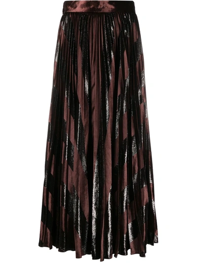 Dolce & Gabbana Velvet Inset Chevron Midi Skirt In Brown