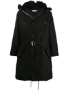 Givenchy Furry Hood Belted Parka Coat In Black