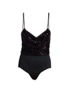 BALMAIN SEQUINED SPAGHETTI STRAP BODYSUIT,400013211765