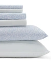 LAURA ASHLEY BELLE COTTON PERCALE 6 PIECE BONUS SHEET SET, QUEEN