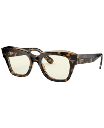 Ray Ban Unisex State Street Blue Light Sunglasses, Rb2186 In Havana On Trasparent Light Brown