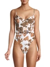 WEWOREWHAT DANIELLE BELTED COW-PRINT ONE-PIECE SWIMSUIT,0400013210662