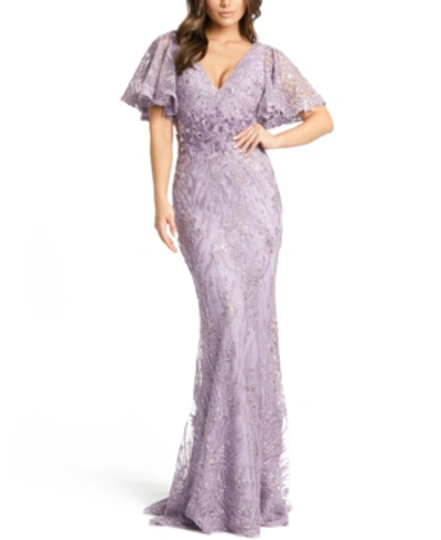 Mac Duggal Flutter-sleeve Gown In Purple