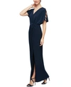 Alex Evenings Embellished Sleeve Knot Front Gown In Navy
