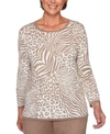 ALFRED DUNNER PETITE FIRST FROST ANIMAL-PRINT JACQUARD SWEATER