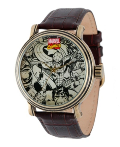 Ewatchfactory Marvel Spider-man, Iron Man, Hulk, Captain America Men's Vintage Gold Antique Alloy Watch In Brown
