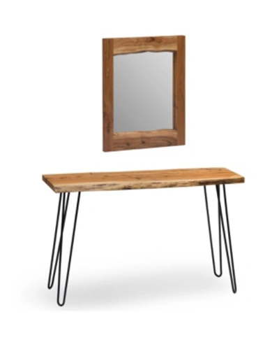 Alaterre Furniture Hairpin Natural Live Edge Media Console And Mirror Set In Brown