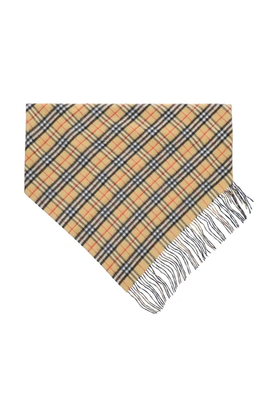 Burberry Vintage Check Double Layer Cashmere Bandana Scarf In Beige,black,red