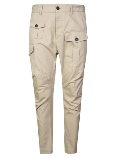 Dsquared2 Multi Cargo Pocket Detail Buttoned Trousers In Sand