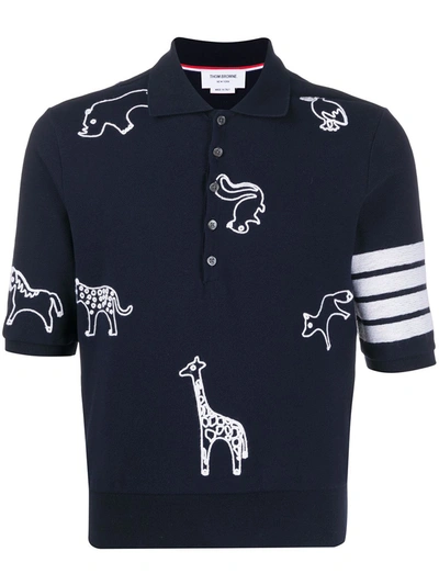 Thom Browne All Over Chain Stitch Polo Shirt In Blue