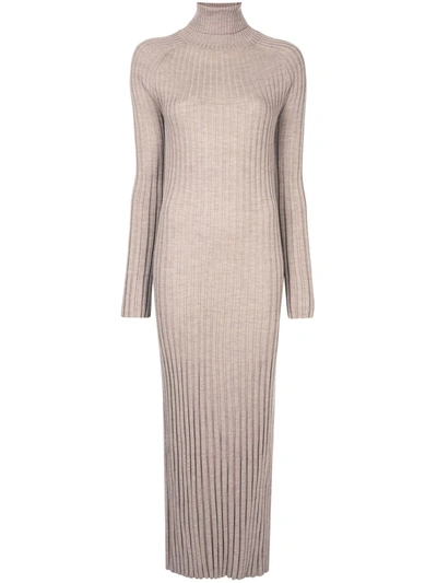 Loulou Studio Ong Seeve Maxi Peated Knit Dress In Neutrals