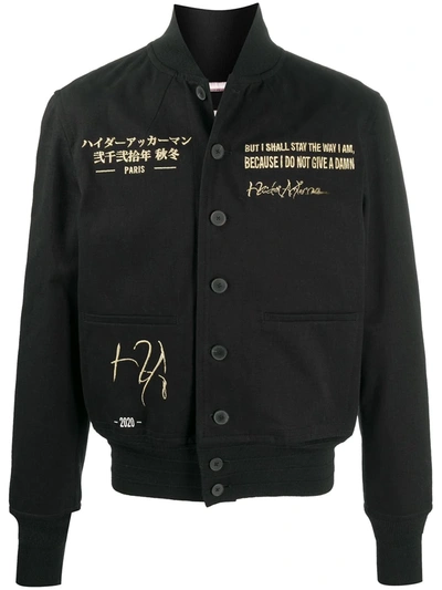 Haider Ackermann Embroidered Cotton-gabardine Bomber Jacket In Black