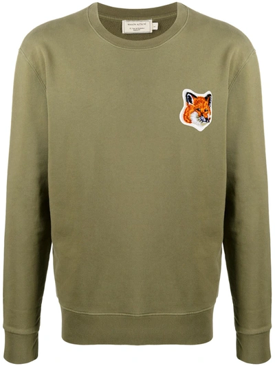 Maison Kitsuné Velvet Fox-head Cotton-jersey Sweatshirt In Khaki