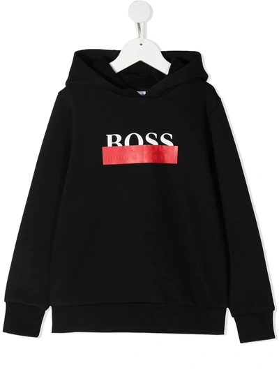 Hugo Boss Kids' Logo印花连帽衫 In Black