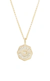 MARLO LAZ 14K YELLOW GOLD MINI PORTE BONHEUR BIRTHSTONE COIN NECKLACE