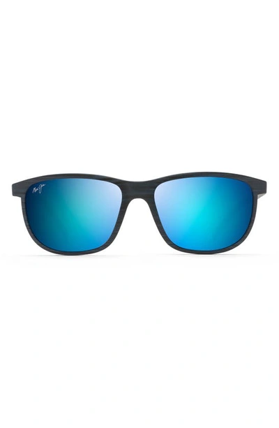 Maui Jim Lele Kawa Dark Navy Stripe Rectangle Polarized Sunglasses In Blue Hawaii