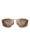 Maui Jim The Bird 62.5mm Oversize Polarized Rectangular Sunglasses In Gold/ Black/bronze Gradient