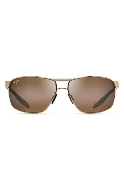 Maui Jim The Bird 62.5mm Oversize Polarized Rectangular Sunglasses In Gold/ Black/bronze Gradient