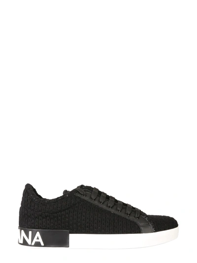 Dolce & Gabbana Knitted Portofino Sneakers In Black