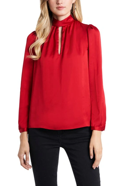 1.state 1. State Keyhole Charmeuse Blouse In Vibrant Red