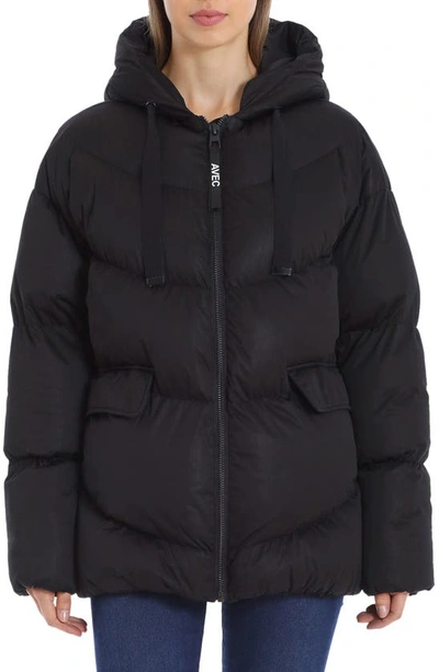 Avec Les Filles Water Resistant Hooded Cozy Duvet Puffer Jacket In Black